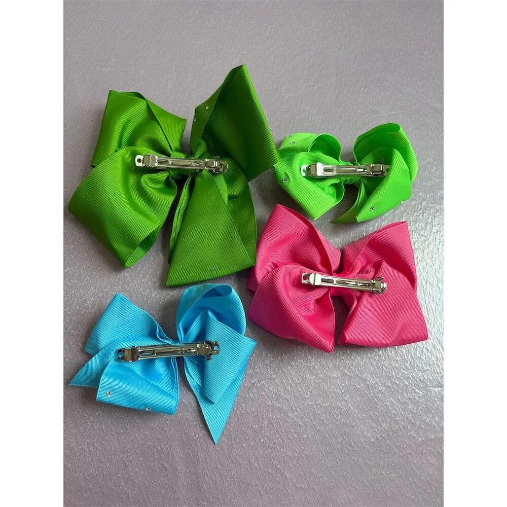 Multicolor Grosgrain Ribbon Hair Bows with Swarovski crystals 4 piece Bundle‎